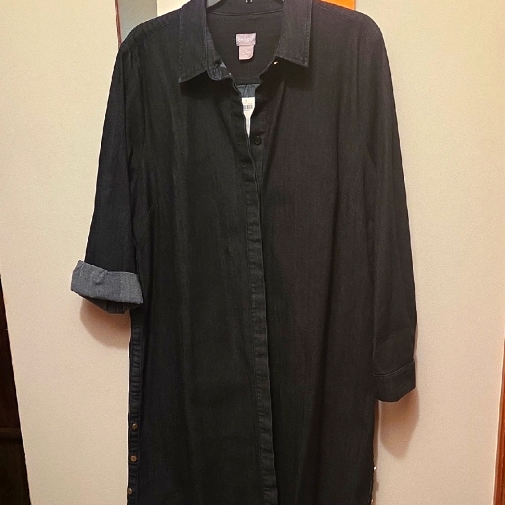 Chicos Dark Navy Denim Button-Up Shirt Dress Size 3